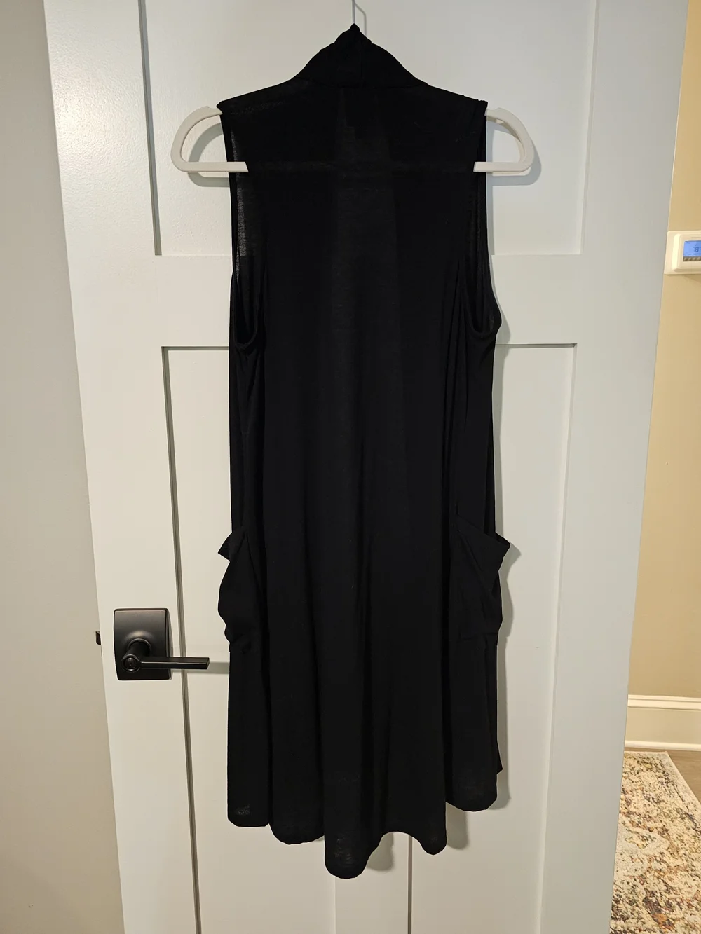 Sleeveless Draped Black Open Cardigan